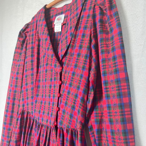 Lanz Originals VTG 60s Tartan Plaid Holiday Dress Cotton Christmas Long Sleeve - Picture 3 of 8